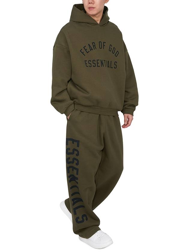 Essentials Logo Print Fleece Hoodie Olive - FEAR OF GOD - BALAAN 5