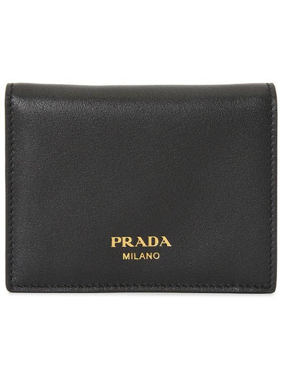 Women's Small Saffiano Smooth Leather Half Wallet Black - PRADA - BALAAN 2