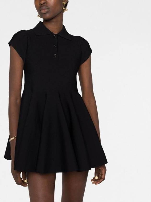 Polo Collar Viscose Short Dress Black - LOEWE - BALAAN 7