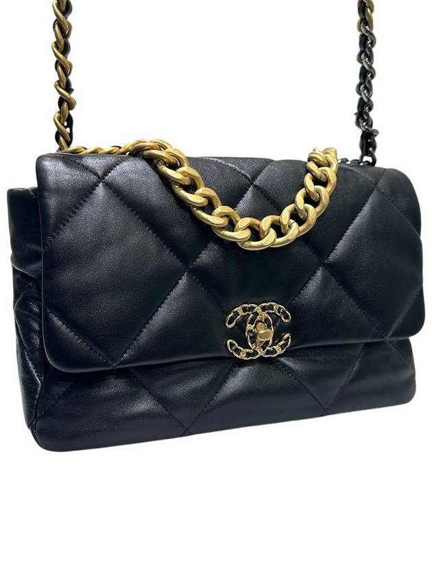 AS1161 Black Lambskin 19 Flap Bag Large Shoulder - CHANEL - BALAAN 3