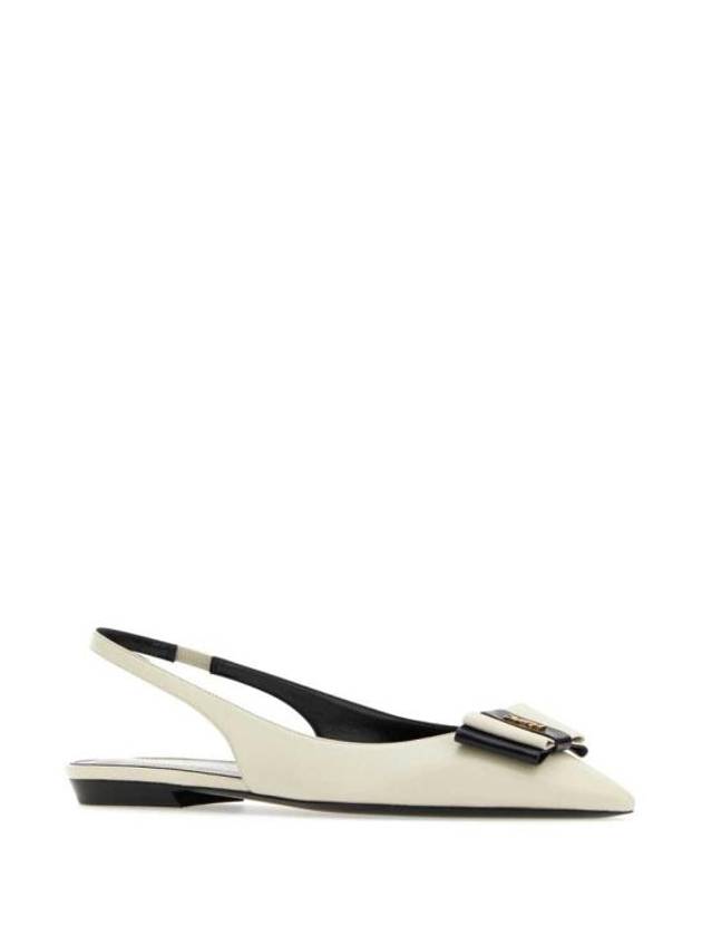 Bow Metal Logo Leather Slingback Flats Pearl - SAINT LAURENT - BALAAN 3