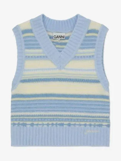 Striped Soft Wool Gilet Vest Light Blue - GANNI - BALAAN 2