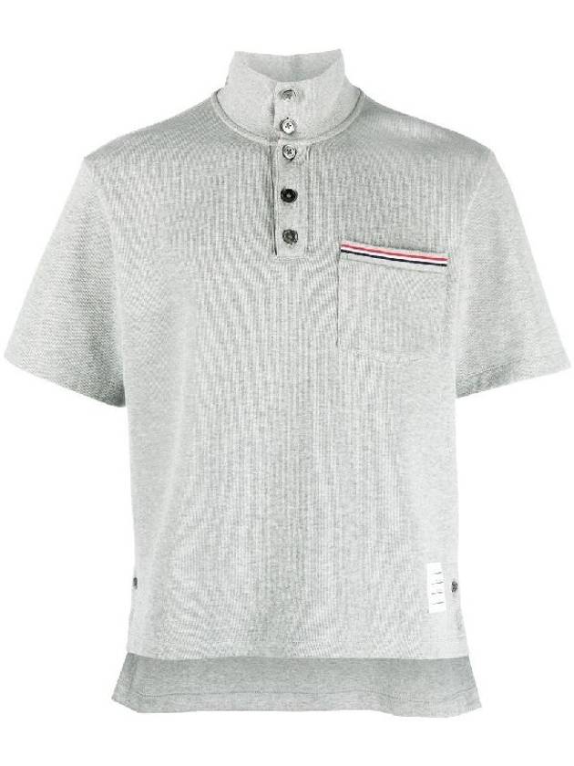 RWB Pocket Interlock Cotton Short Sleeve Polo Shirt Grey - THOM BROWNE - BALAAN 2