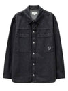 Fox Head Patch Washed Denim Workwear Over Long Sleeve Shirt Black - MAISON KITSUNE - BALAAN 2