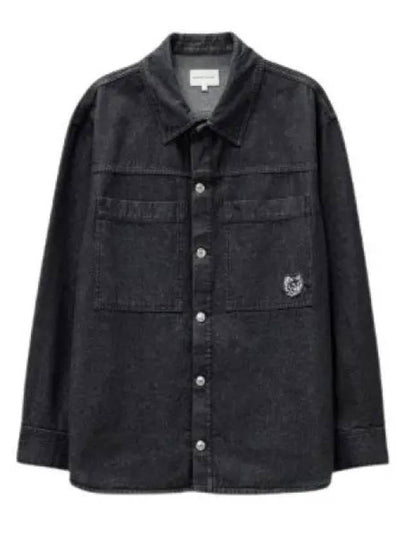 Fox Head Patch Washed Denim Workwear Over Long Sleeve Shirt Black - MAISON KITSUNE - BALAAN 2