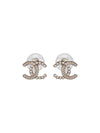 CC Logo Pearl Crystal Earrings Silver - CHANEL - BALAAN 1