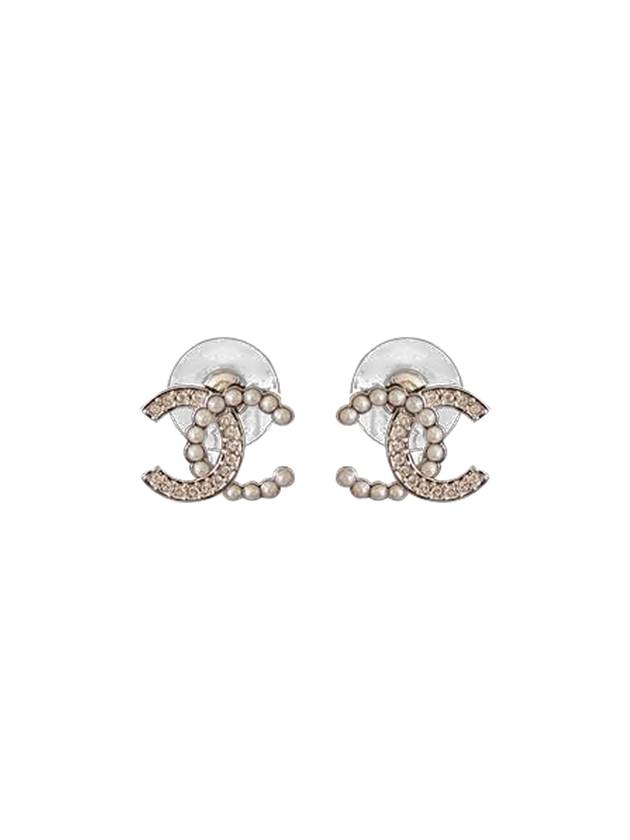 CC Logo Pearl Crystal Earrings Silver - CHANEL - BALAAN 1