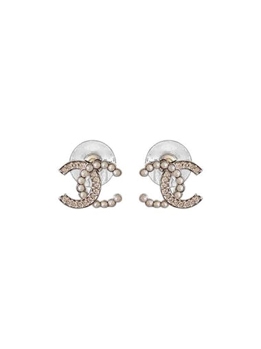 CC Logo Pearl Crystal Earrings Silver - CHANEL - BALAAN 1