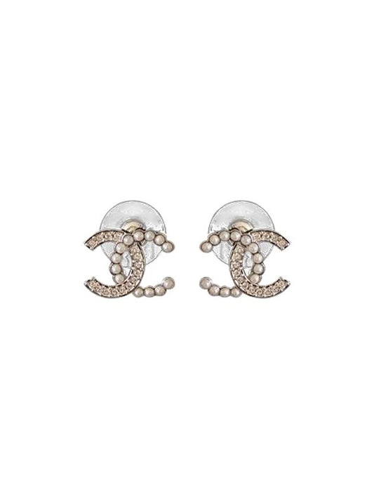 CC Logo Pearl Crystal Earrings Silver - CHANEL - BALAAN 1