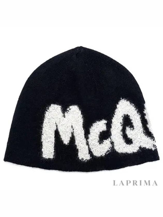 Logo Intarsia Knit Beanie Black - ALEXANDER MCQUEEN - BALAAN.