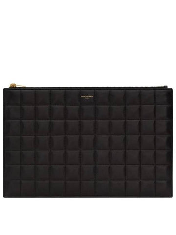 Quilted Leather Card Wallet Black - SAINT LAURENT - BALAAN 1