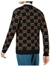 GG V-neck Wool Jacquard Cardigan Black - GUCCI - BALAAN 4