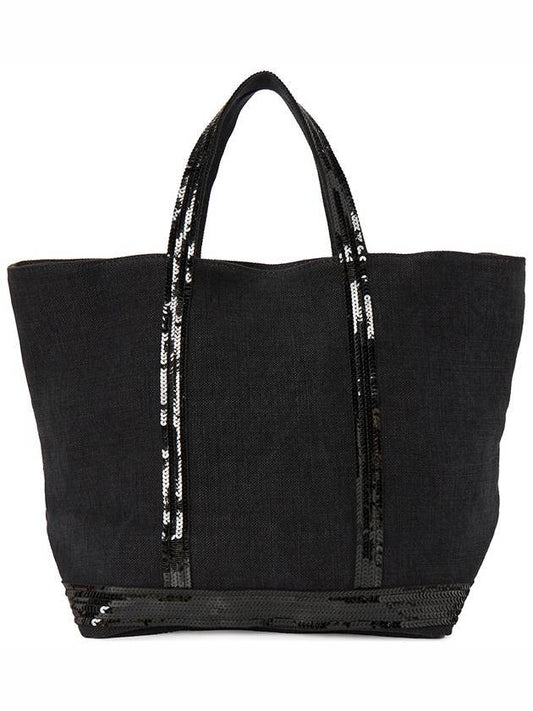 Cabas sequin-embellished medium tote bag black - VANESSA BRUNO - BALAAN.
