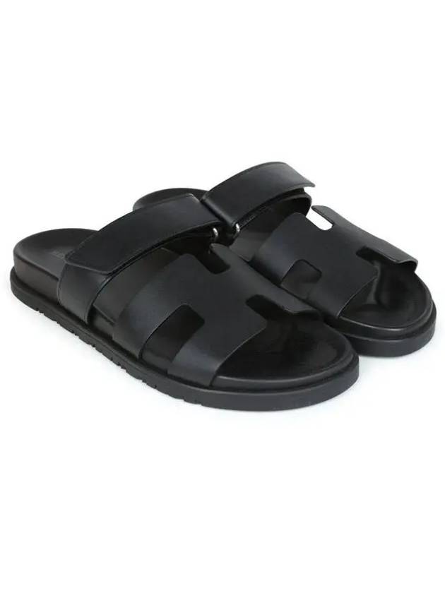 Hermes Chypre H Logo Calfskin Sandals Black - HERMES - BALAAN 4