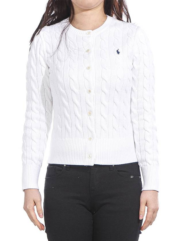 Women's Embroidered Logo Pony Cable Cardigan White - POLO RALPH LAUREN - BALAAN 2