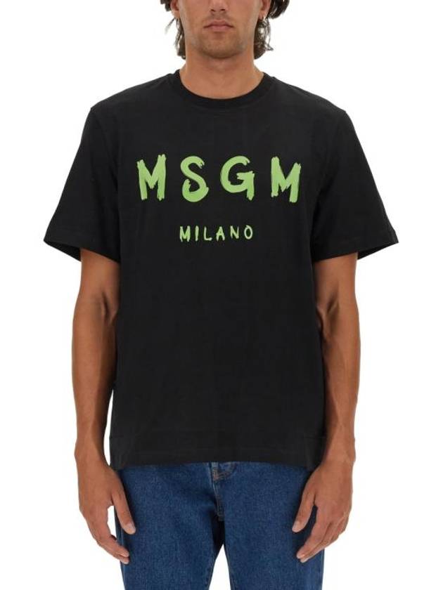 Milano Brushed Logo Cotton Short Sleeve T-Shirt Black - MSGM - BALAAN 2