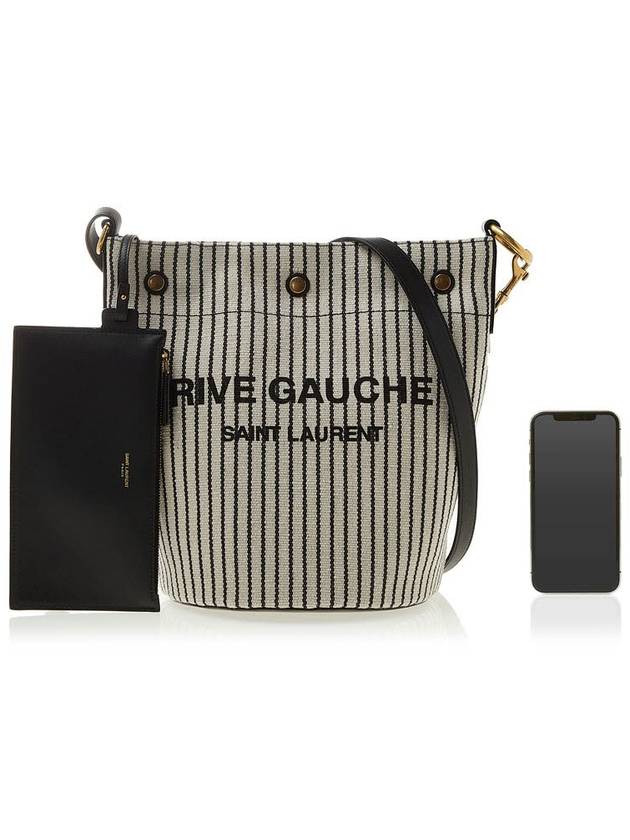 Rive Gauche Striped Canvas Leather Bucket Bag Cream Black - SAINT LAURENT - BALAAN 8