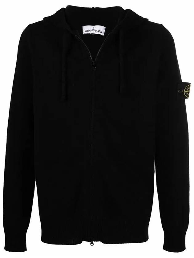 Waffen Patch Knit Zip Up Hoodie Black - STONE ISLAND - BALAAN 2