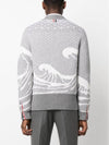 Wave Print Knit Cardigan Grey - THOM BROWNE - BALAAN 3