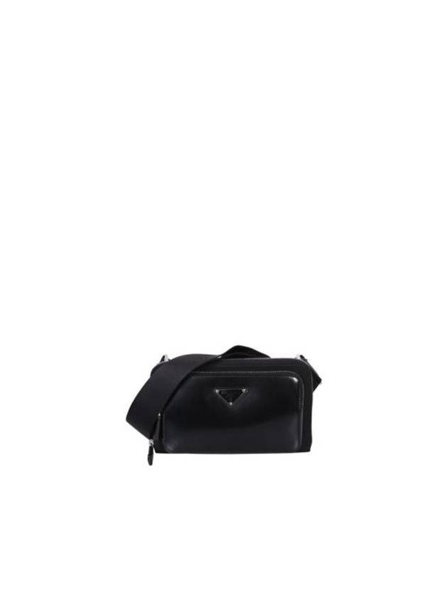 Triangle Logo Brushed Leather Shoulder Bag Black - PRADA - BALAAN 1