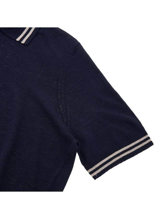 Striped Edge Linen Cotton Blend Polo Shirt Navy - BRUNELLO CUCINELLI - BALAAN 6