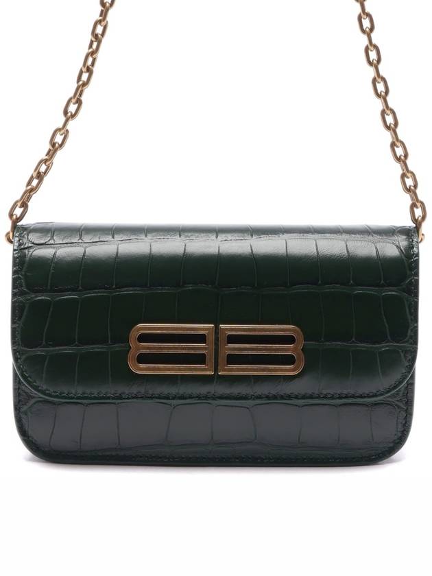 Gossip BB Logo Crocodile Chain Shoulder Bag Green - BALENCIAGA - BALAAN 3