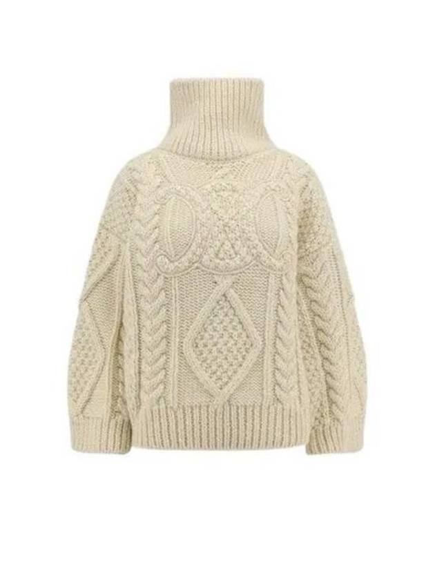 High-neck Aran Alpaca Knit Top Off White - CELINE - BALAAN 2