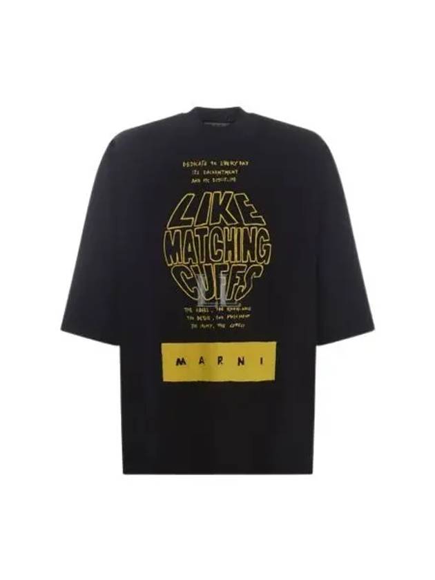 Slogan Print Short Sleeve T-Shirt Black - MARNI - BALAAN 2