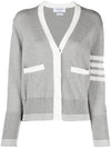 4 Bar Stitch V Neck Cardigan Grey - THOM BROWNE - BALAAN 1