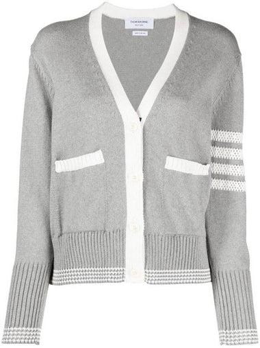 4 Bar Stitch V Neck Cardigan Grey - THOM BROWNE - BALAAN 1