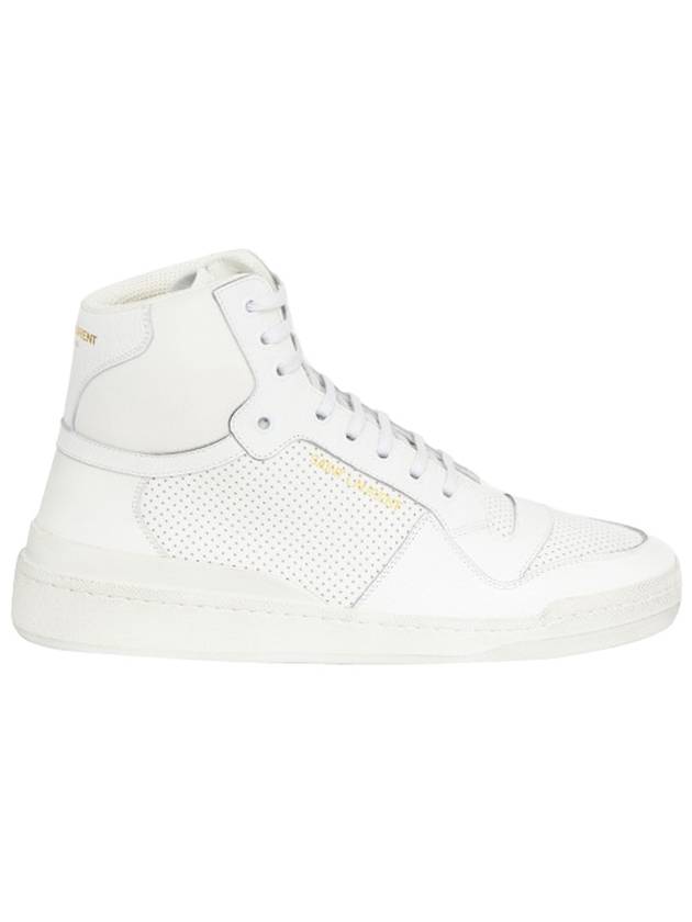 Men's SL24 Used-Look Perforated Leather Mid Top Sneakers White - SAINT LAURENT - BALAAN 4