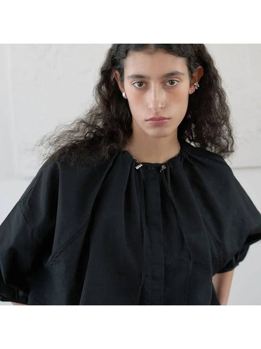 Summer wool half shirring blouse black - NOIRER FOR WOMEN - BALAAN 1