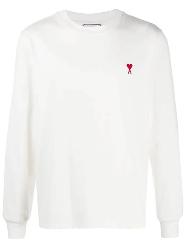 Men's Heart Logo Embroidered Long Sleeve T-Shirt White - AMI - BALAAN 3