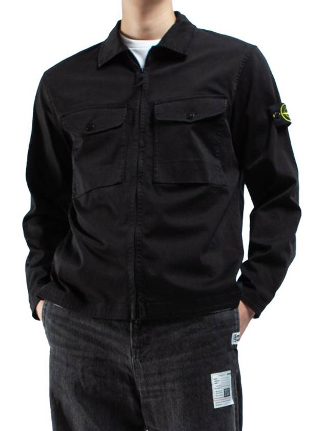 Organic Stretch Cotton Satin Long Sleeve Shirt Black - STONE ISLAND - BALAAN 2