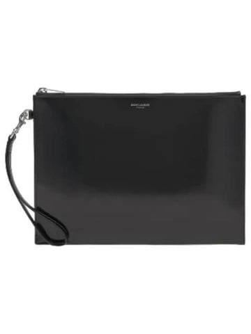 Logo Leather Clutch Black Bag - SAINT LAURENT - BALAAN 1