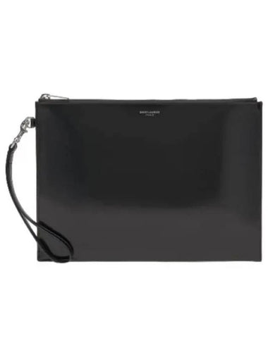 Logo Leather Clutch Black - SAINT LAURENT - BALAAN 1