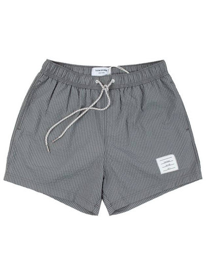 Striped Seersucker Swim Shorts Grey - THOM BROWNE - BALAAN 2