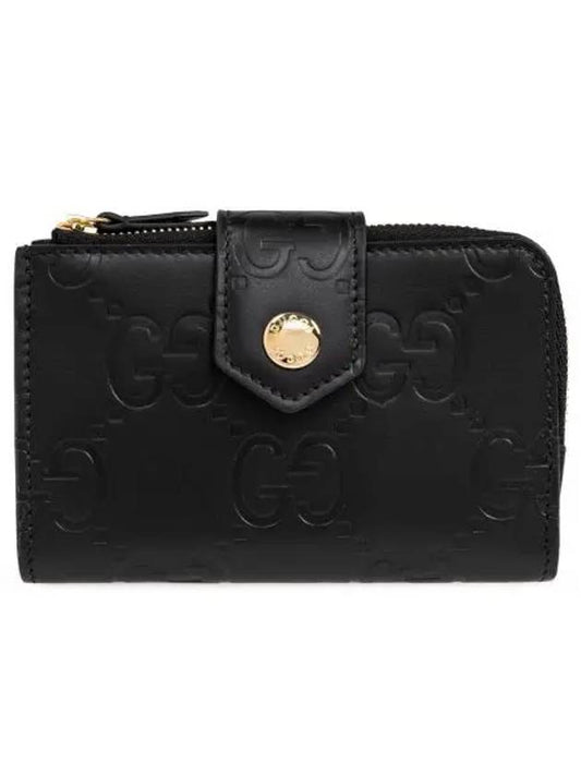 GG Snap Button Leather Medium Card Wallet Black - GUCCI - BALAAN 2