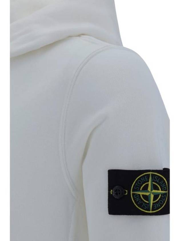 Wappen Patch Brushed Cotton Fleece Hoodie White - STONE ISLAND - BALAAN 4