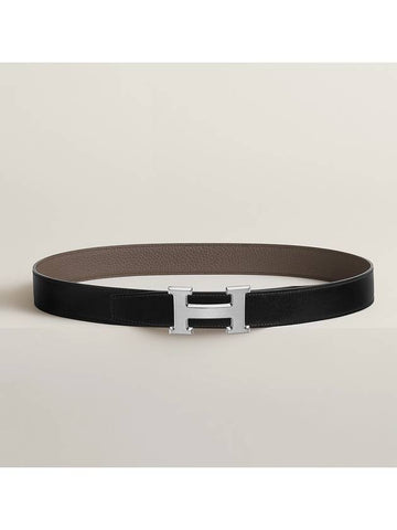 Constance Black Etain Gray Double Sided Belt 32mm Silver Matte Men s - HERMES - BALAAN 1