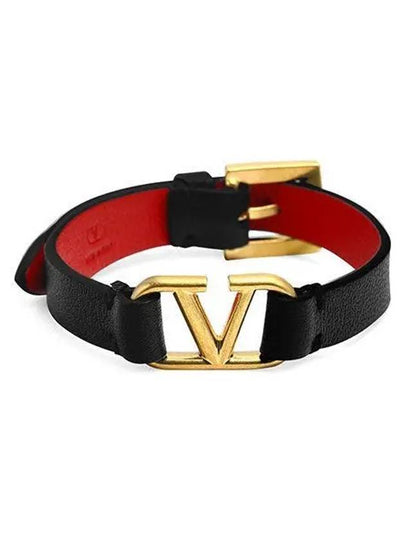 V Logo Leather Bracelet Black - VALENTINO - BALAAN 2