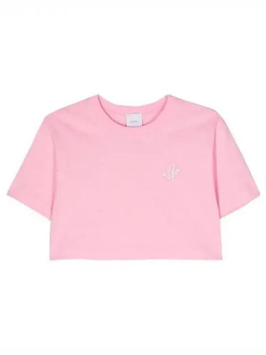 Logo embroidered cotton crop t shirt 270824 - PATOU - BALAAN 1