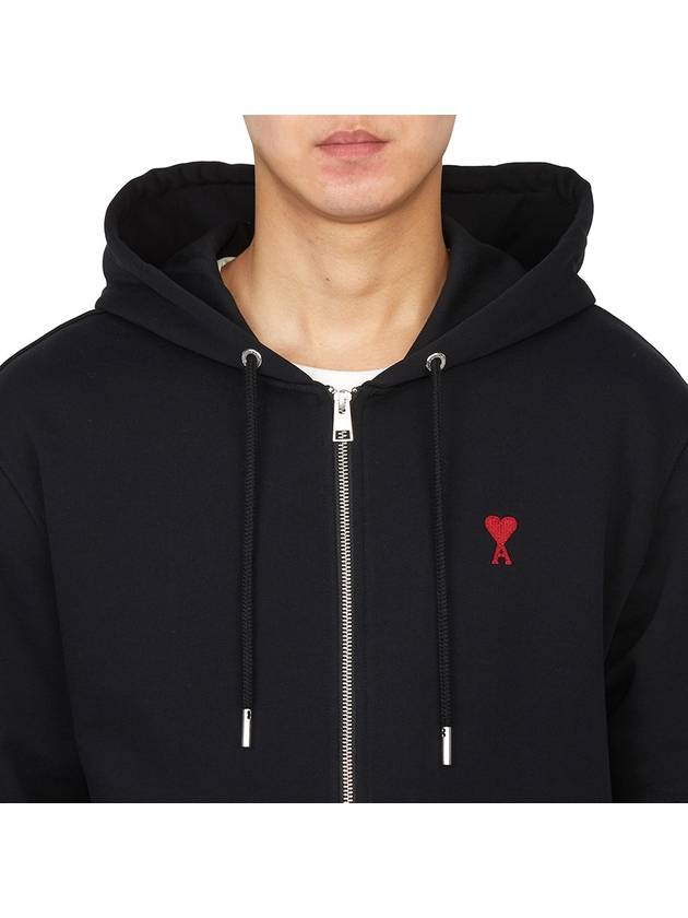 Heart Logo Drawstring Cotton Zip-Up Hoodie Black - AMI - BALAAN 7