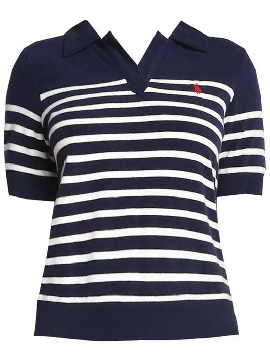 logo embroidery striped short sleeve PK shirt navy white - POLO RALPH LAUREN - BALAAN 2