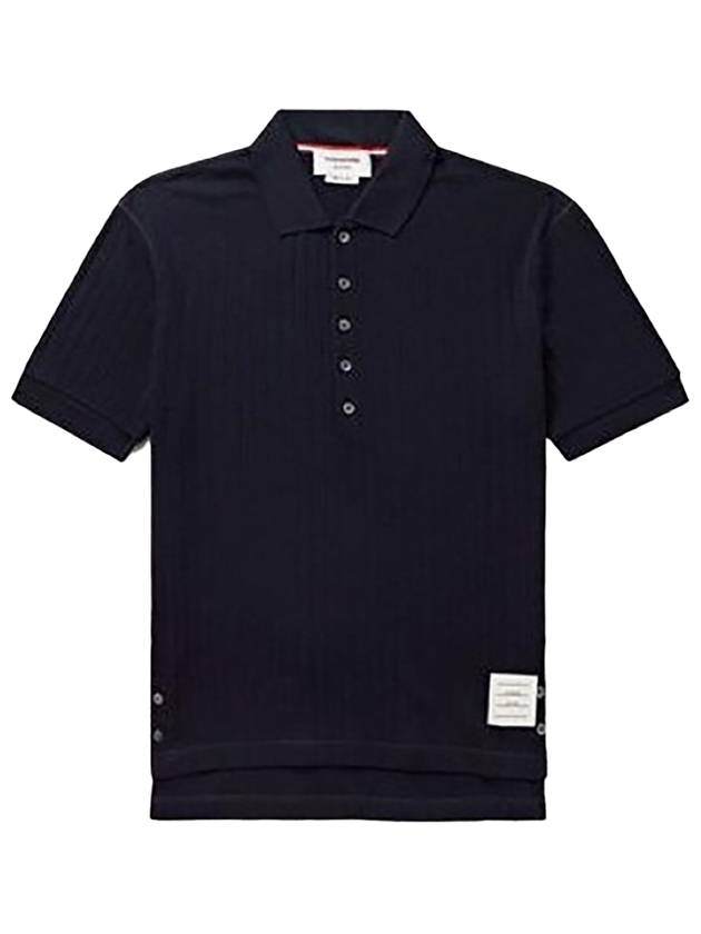 RWB Button Ribbed Polo Wool Knit Top Grey - THOM BROWNE - BALAAN 3