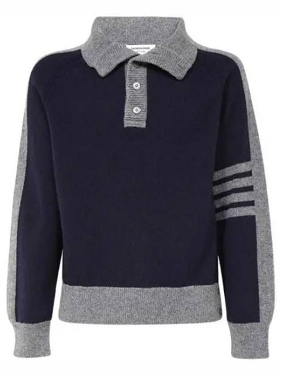 4-Bar Wool Polo Knit Top Navy Grey - THOM BROWNE - BALAAN 2