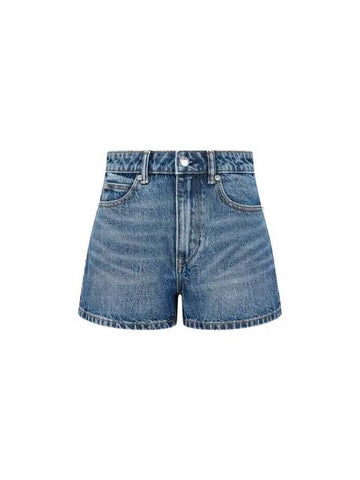 Logo Patch High Rise Denim Shorts Indigo - ALEXANDER WANG - BALAAN 1