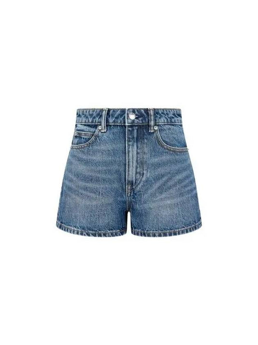 Logo Patch High Rise Denim Shorts Indigo - ALEXANDER WANG - BALAAN 1