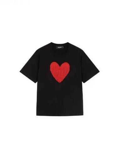 Women's Beaded Heart Cotton TShirt Black 271334 - DSQUARED2 - BALAAN 1