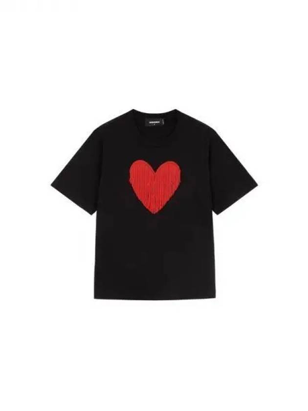 Women's Beaded Heart Cotton TShirt Black 271334 - DSQUARED2 - BALAAN 1